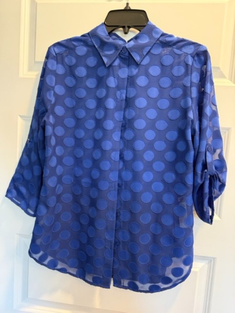 Chico's royal blue burnout polka dot blouse Size 0